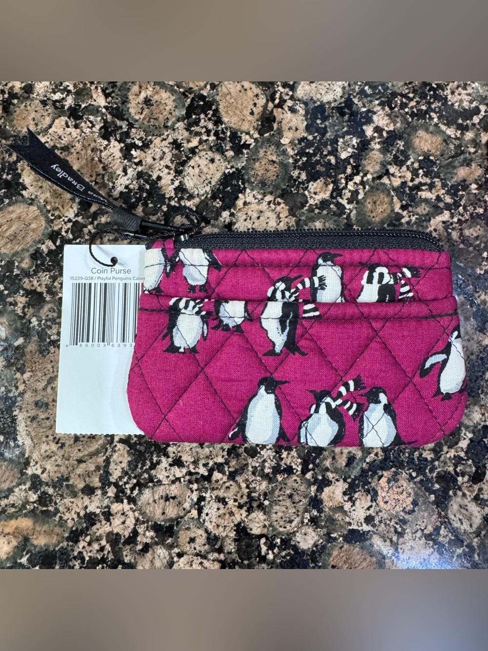 Vera Bradley Magenta Penguin Quilted Coin Purse